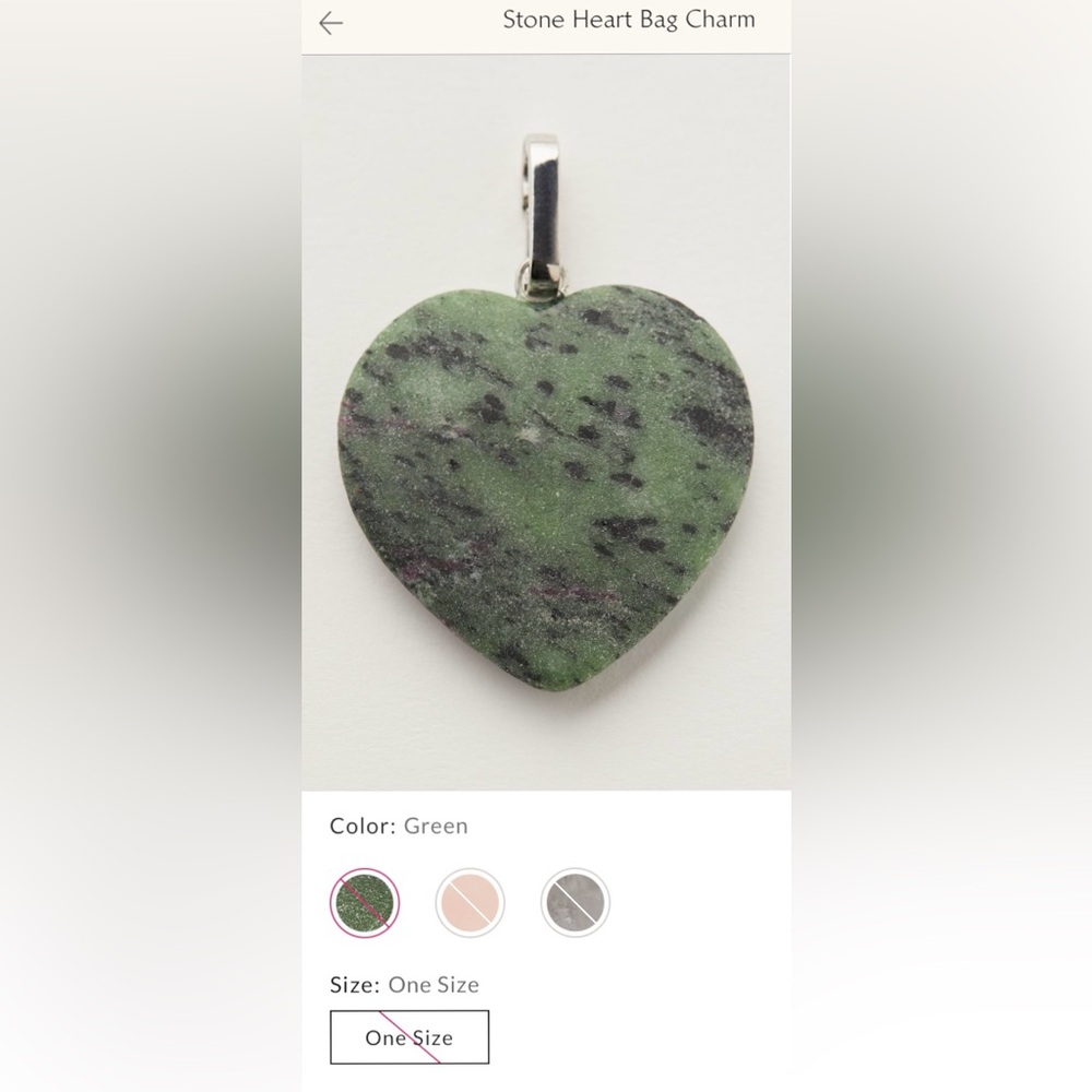 ~ Free People ~ ‘Stone Heart ~ Bag Charm’ *NWT* Charm~ Green ~ Hardware~ Silver - Picture 3 of 9
